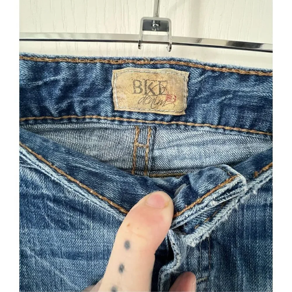 BKE Medium Wash Mid-Rise Boot Cut Denim Jeans With Some Wear On Hems
